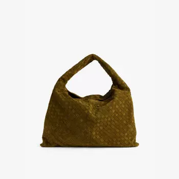 Большая сумка Hop из замши и кожи с верхней ручкой Bottega Veneta, зеленый