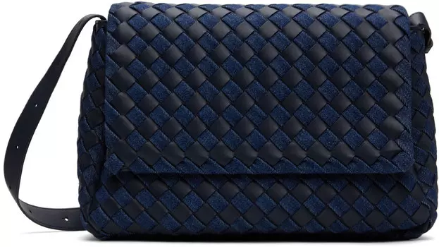 Большая сумка-мессенджер цвета морской волны и индиго Bottega Veneta