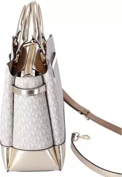 Большая сумка-портфель с тремя отделениями Michael Kors Vanilla MK Signature Pale Gold