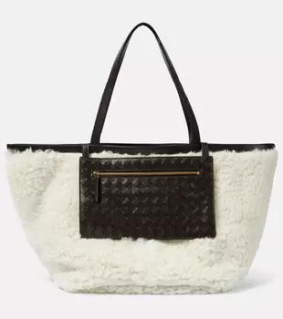 Большая сумка-шоппер из овчины и кожи с откидным клапаном Bottega Veneta, белый
