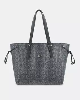 Большая сумка-шоппер из парусины и воловьей кожи черного цвета с монограммным принтом El Potro, черный