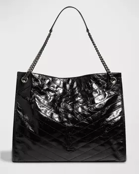 Большая сумка-шоппер Niki из мятой кожи теленка Saint Laurent