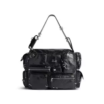 Большая сумка-слинг Superbusy с пирсингом BALENCIAGA, черный