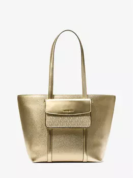 Большая сумка-тоут 2 в 1 из металлизированной кожи Jet set Michael Kors, золотой
