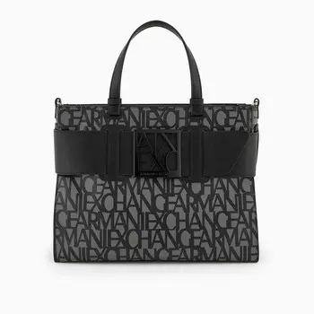 Большая сумка-тоут Armani Exchange с двумя ручками и плечевым ремнем, черный