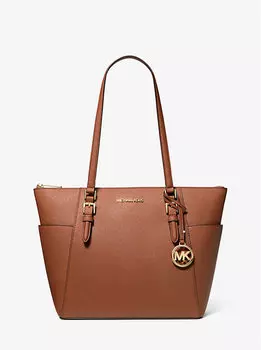 Большая сумка-тоут Charlotte из сафьяновой кожи с застежкой-молнией сТопу Michael Kors, коричневый