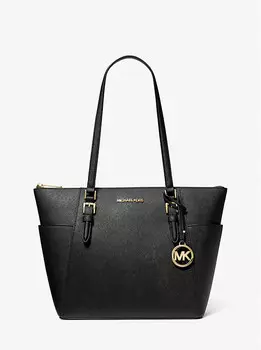 Большая сумка-тоут Charlotte из сафьяновой кожи с застежкой-молнией сТопу Michael Kors, черный