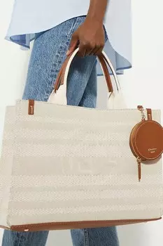 Большая сумка-тоут Deltra из холщовой ткани с полосатым узором Dune London, бежевый