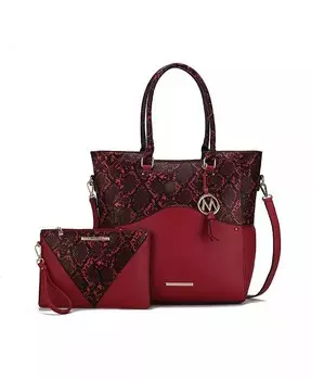 Большая сумка-тоут Iris со змеиным тиснением и соответствующий клатч на ремешке от Mia K Mkf Collection, фиолетовый