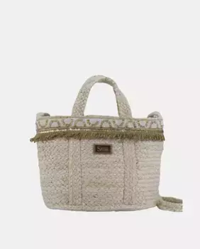 Большая сумка-тоут из джута с золотой отделкой Sim Sastre, бежевый