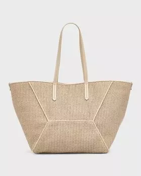 Большая сумка-тоут из рафии среднего размера Brunello Cucinelli, цвет Beige