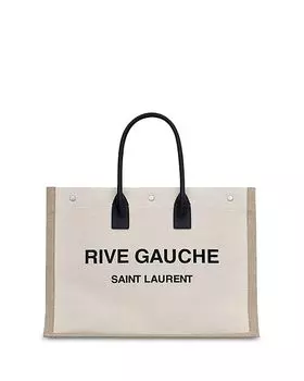 Большая сумка-тоут из ткани и кожи Rive Gauche Saint Laurent, цвет Tan/Beige