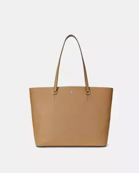 Большая сумка-тоут из воловьей кожи с металлическим логотипом Lauren Ralph Lauren, бежевый
