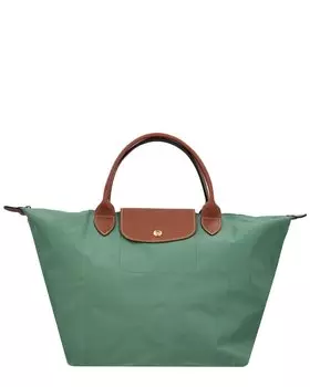 Большая сумка-тоут Longchamp Le Pliage Original среднего размера из ткани и кожи, зеленый