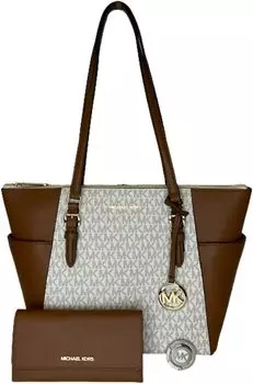 Большая сумка-тоут на молнии MICHAEL Michael Kors Charlotte в комплекте с соответствующим кошельком тройного сложения, крючком для сумки и узким шарфом