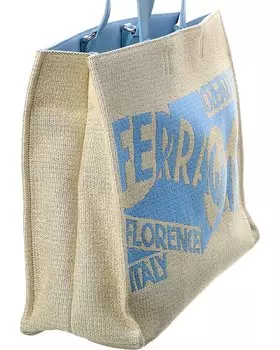 Большая сумка-тоут с кожаной отделкой Ferragamo с логотипом Salvatore Ferragamo, коричневый