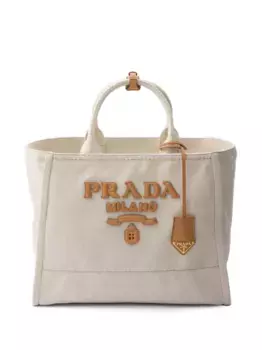 Большая сумка-тоут с логотипом Prada, нейтральный