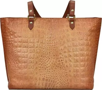 Большая сумка-тоут с молнией 698 Anuschka, цвет Croc Embossed Caramel