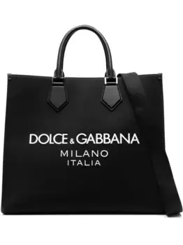 Большая сумка-тоут с тисненым логотипом DOLCE & GABBANA, черный