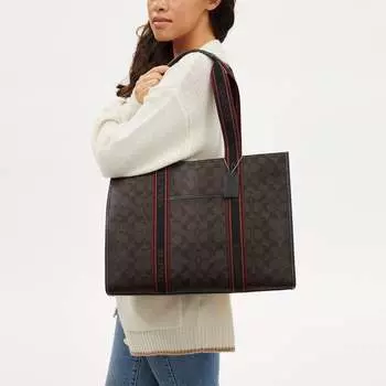 Большая сумка-тоут Smith из фирменной парусины Coach Outlet, цвет Silver/Brown Multi