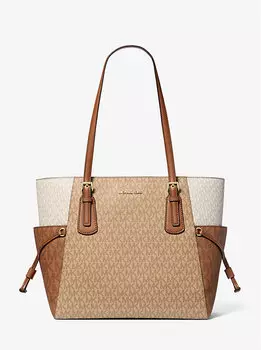 Большая сумка-тоут Voyager с цветными блоками и фирменным логотипом Michael Kors, коричневый