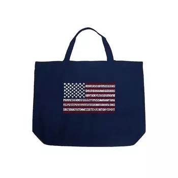 Большая сумка-тоут Word Art — флаг 50 штатов США LA Pop Art, темно-синий