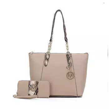 Большая сумка-тоут Ximena из веганской кожи из коллекции MKF и соответствующий кошелек на руку от Mia K MKF Collection, цвет Taupe