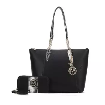 Большая сумка-тоут Ximena из веганской кожи из коллекции MKF и соответствующий кошелек на руку от Mia K MKF Collection, черный