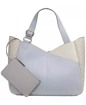 Большая сумка-тоут Zoe с монограммой и цветными блоками Calvin Klein, синий
