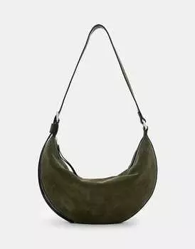 Большая замшевая сумка через плечо All Saints Half Moon цвета хаки AllSaints