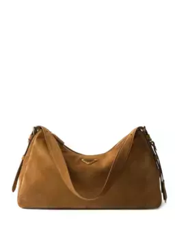 Большая замшевая сумка-тоут Aime на молнии Prada, коричневый