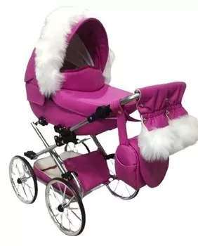 БОЛЬШАЯ коляска для кукол в стиле ретро DARSI ЭКОКОЖА РОЗОВЫЙ СЕРЕБРЯНЫЙ JACKMAR Inna marka