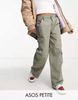 Большие брюки-карго цвета хаки с несколькими карманами ASOS DESIGN Petite