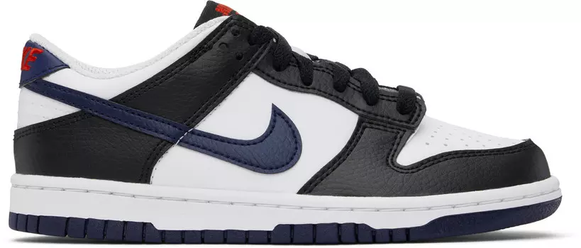Большие детские черно-белые кроссовки Dunk Low Nike, Black/White/University red/Midnight navy