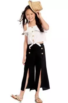 Большие девочки | Летние брюки с широкими штанинами и разрезом спереди для девочек-подростков Truly Me, черный