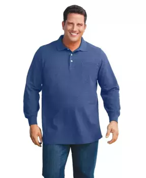 Большие и высокие размеры: поло с длинным рукавом из пике, устойчивое к усадке KingSize, синий