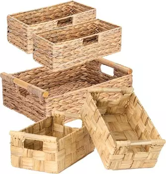 Большие корзины для хранения водяного гиацинта Vatima с деревянными ручками для полок, корзины для туалетной бумаги из водного гиацинта, набор корзин для хранения из натуральной плетеной ткани для дома