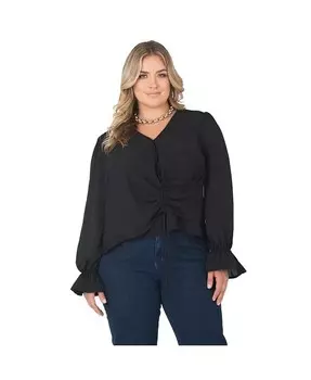 Большие размеры Блузка с длинными рукавами-фонариками и вырезом с запахом Standards & Practices, черный