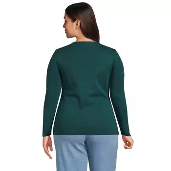 Большие размеры Футболка Lands' End с круглым вырезом и длинными рукавами Lands' End, белый