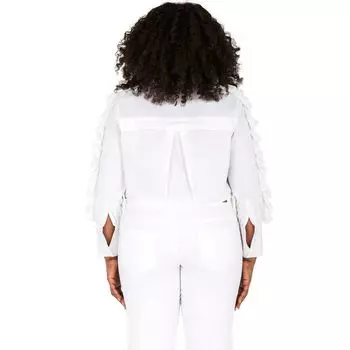 Большие размеры Mayasia Поплиновая блузка с скиммером на пуговицах спереди Шифон с рюшами Poetic Justice