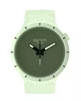 Большие, смелые биокерамические лесные часы с зеленым силиконовым ремешком Swatch, зеленый
