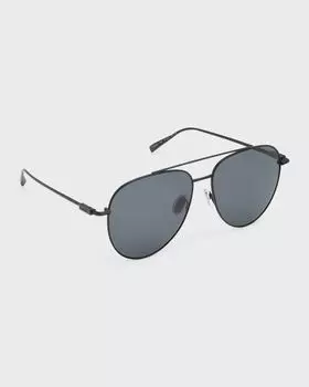 Большие солнцезащитные очки-авиаторы Prisma в металлическом корпусе Ferragamo, цвет Matte Black