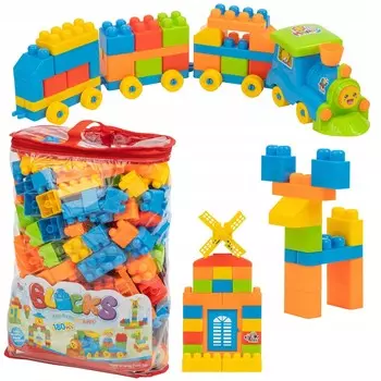 Большие Строительные Блоки Поезд Локомотив В Комплекте 180 Блоков Наклейки MAT GROUP