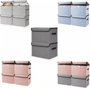 Большие тканевые контейнеры для хранения на 42 литра с крышками + серый/светло-серый/розовый/синий Большой складной контейнер из льняной ткани на 22 литра Bagnizer