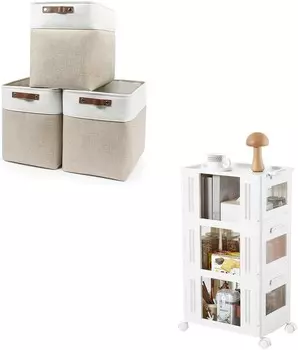 Большие тканевые корзины для хранения + 3-х ярусная тележка на колесиках Bagnizer