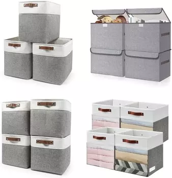Большие тканевые корзины для хранения Контейнеры для хранения кубиков 13x13 Кубики для хранения с прозрачным окном Большой складной контейнер из льняной ткани на 22 литра Bagnizer