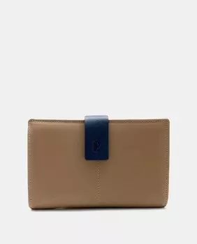 Большой бежевый кошелек с темно-синим ремешком Pielnoble, бежевый