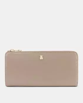 Большой бежевый женский кошелек Tous Dorp на молнии и фирменной аппликации Tous, бежевый