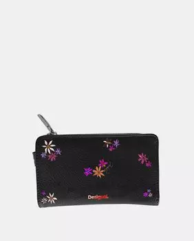 Большой черный кошелек с цветами и молнией Desigual, черный