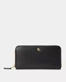 Большой черный кожаный кошелек на молнии Lauren Ralph Lauren, черный